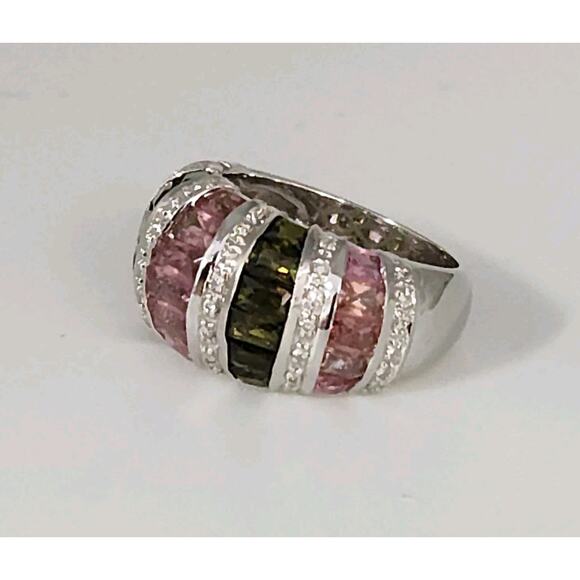 14k White Gold Tourmaline Colored Stones And Diamonds Ring Size 6 - Picture 3 of 8